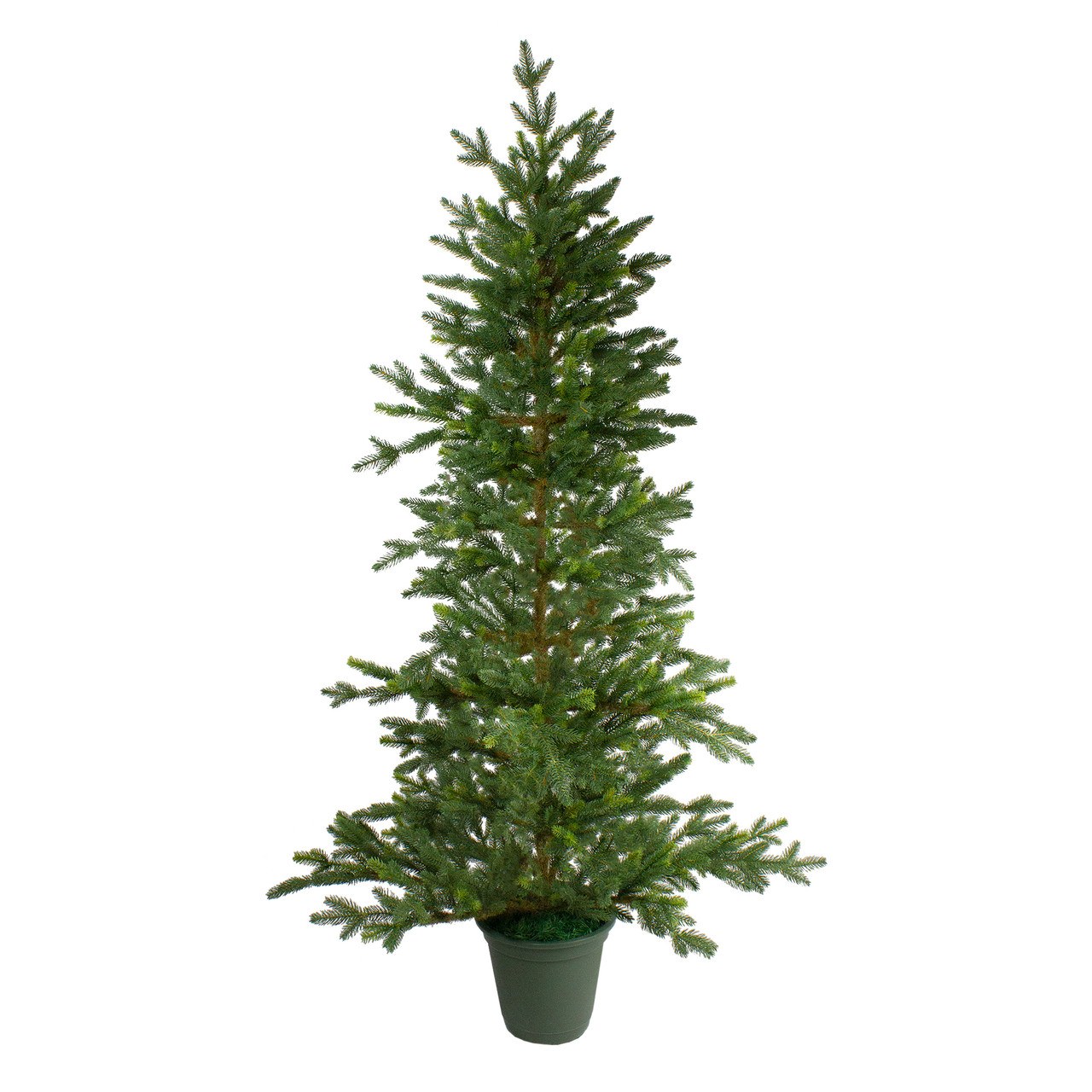 6 foot unlit Noble Pine slim artificial Christmas tree in pot