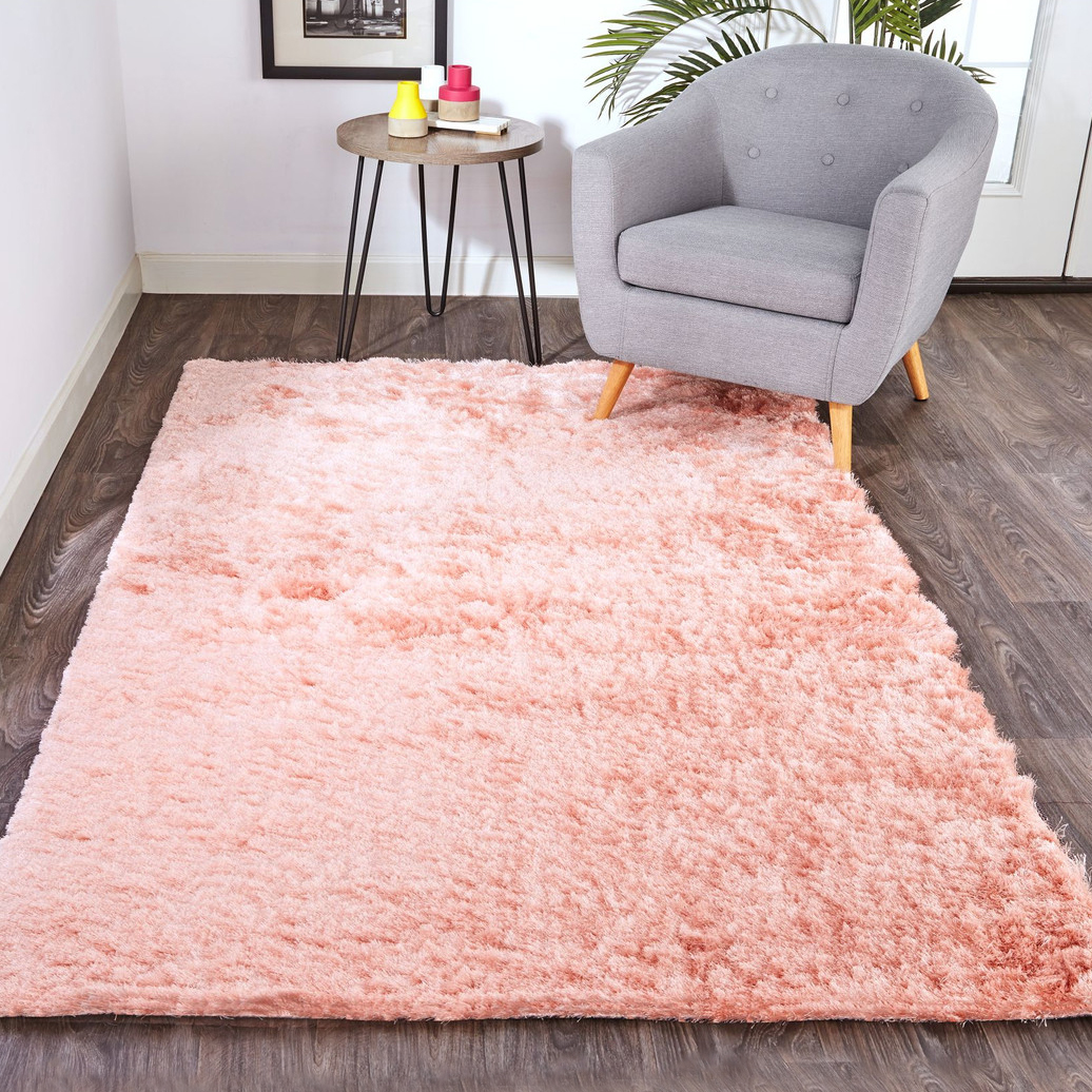 luxurious salmon pink shag area rug